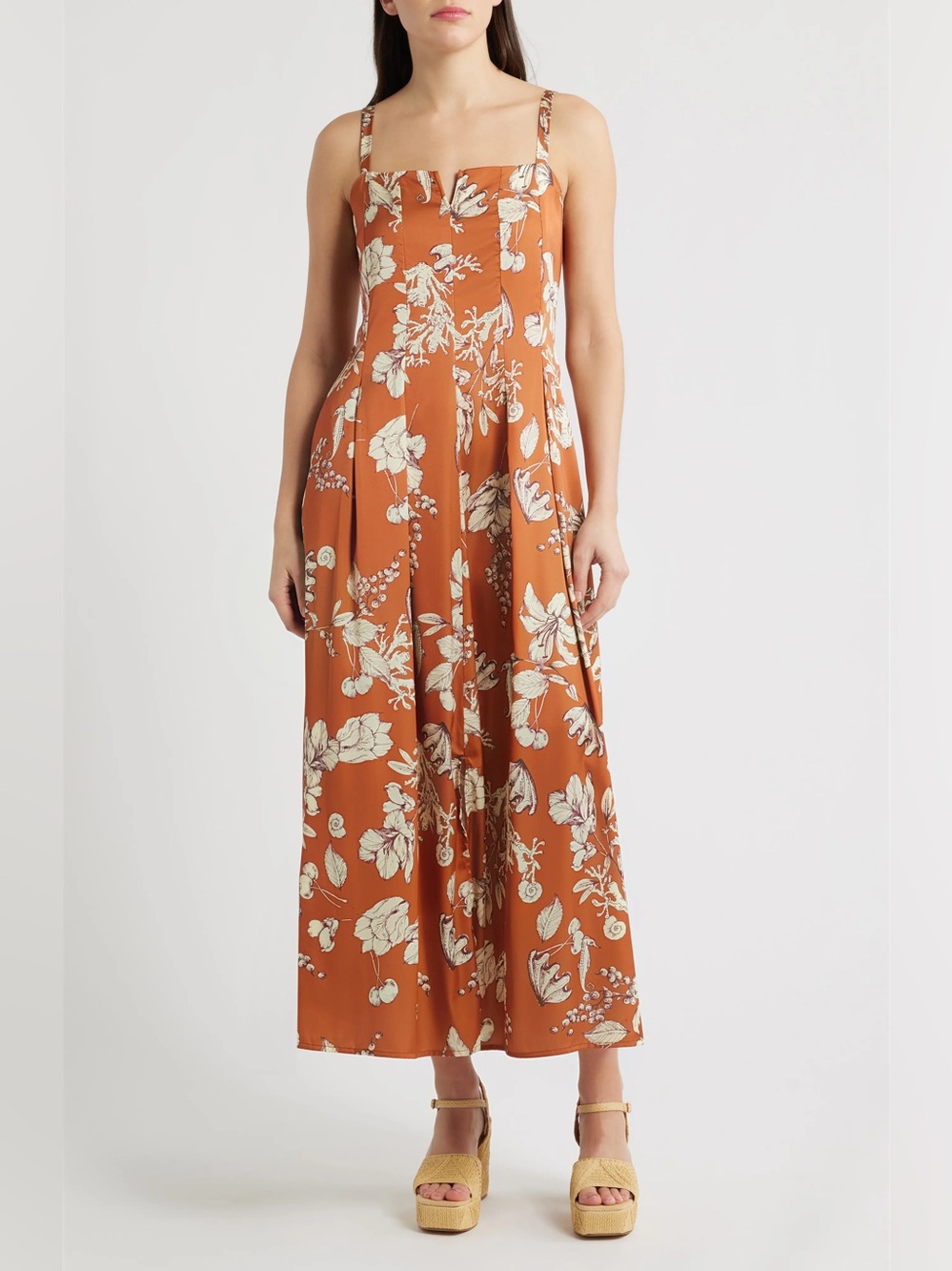 Ciebon Carisa Sleeveless Flare Maxi Dress Size Medium Orange Cream